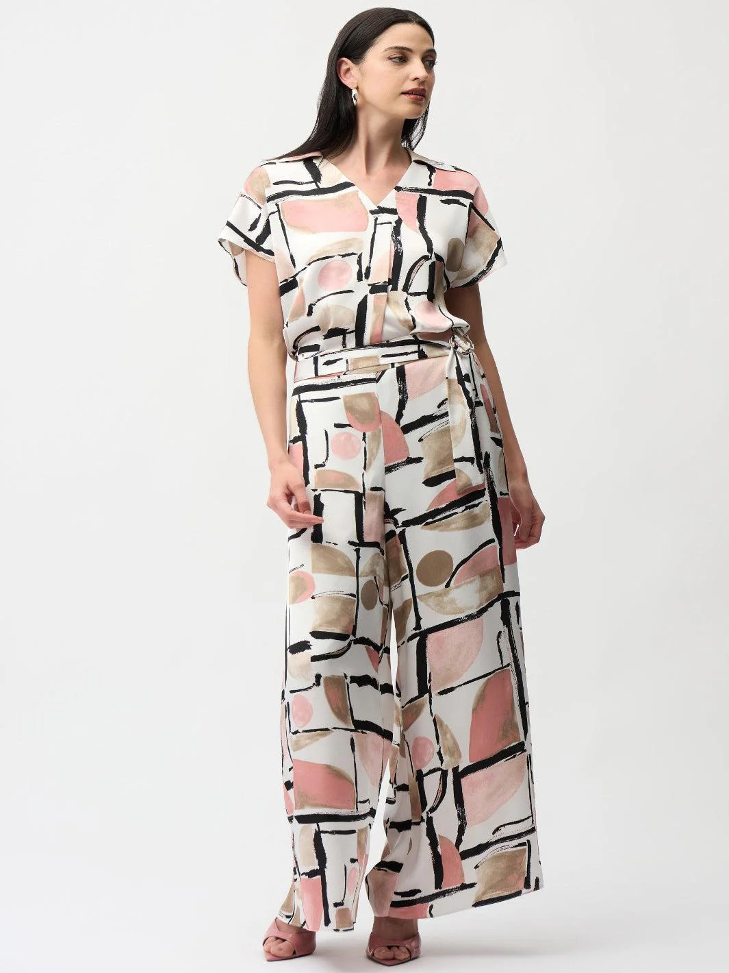 Joseph Ribkoff Wide-leg Abstract Trousers In Vanilla/Multi 261198