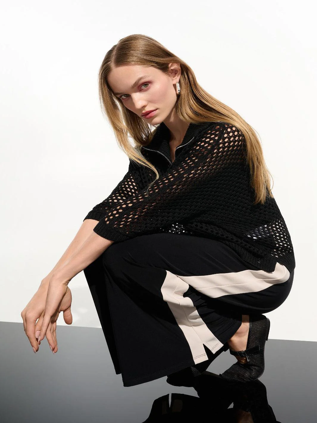 Joseph Ribkoff Wide-leg Trousers In Black/Moonstone 261612