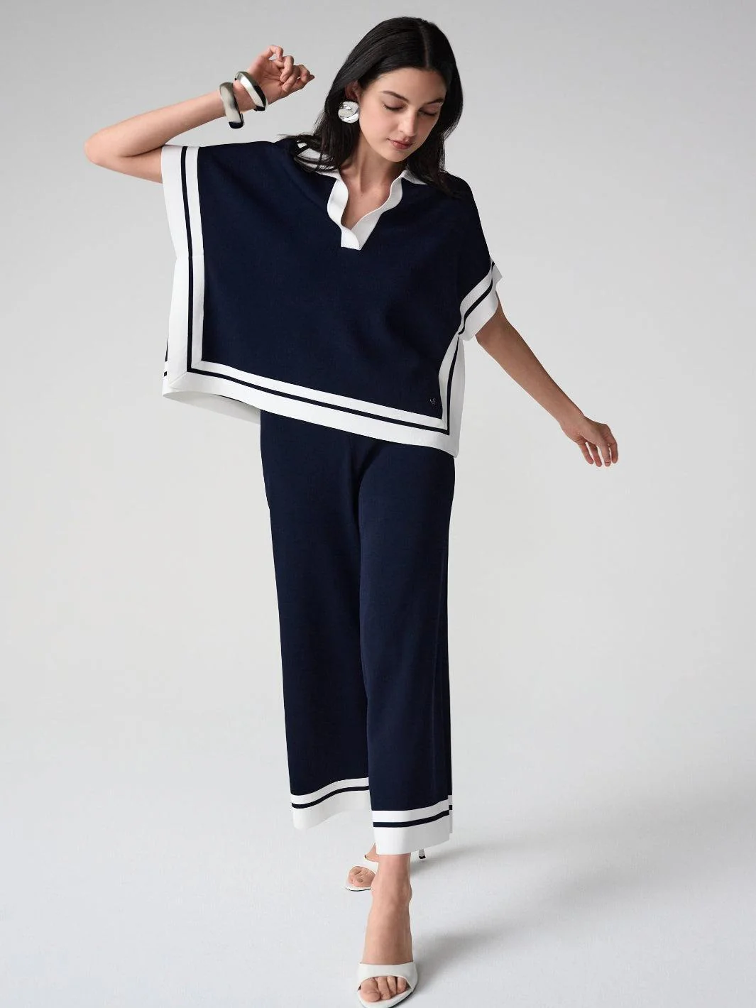 Joseph Ribkoff Wide-leg Trousers In Midnight Navy/Vanilla 261942