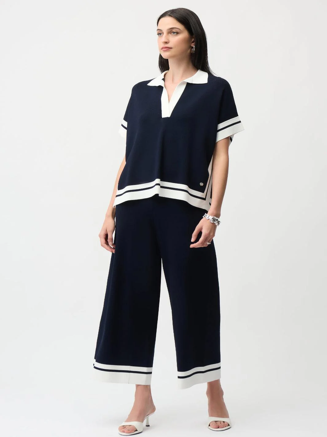 Joseph Ribkoff Wide-leg Trousers In Midnight Navy/Vanilla 261942 - Image 3