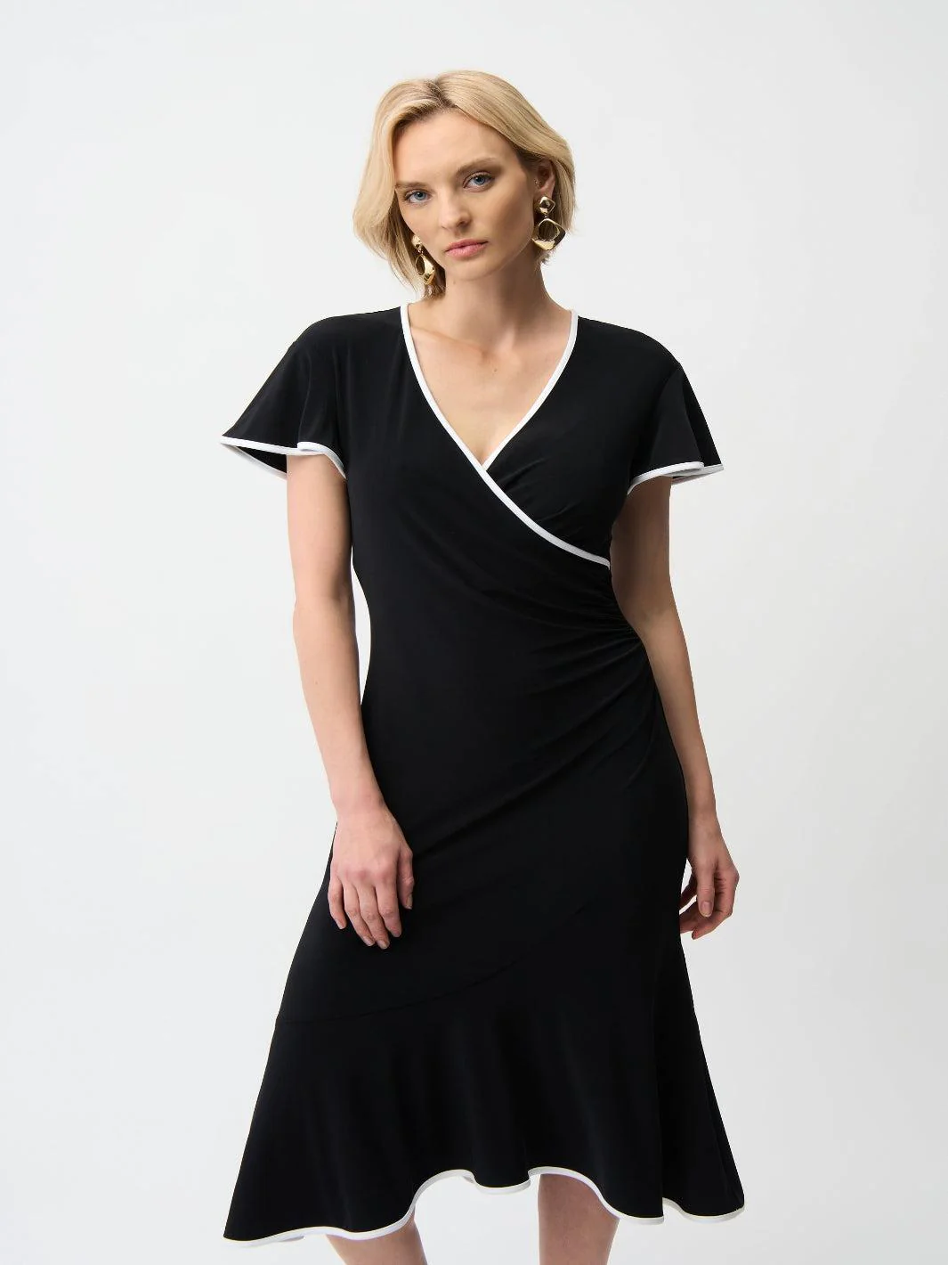 Joseph Ribkoff Wrap Dress In Black/Vanilla 261013 - Image 2