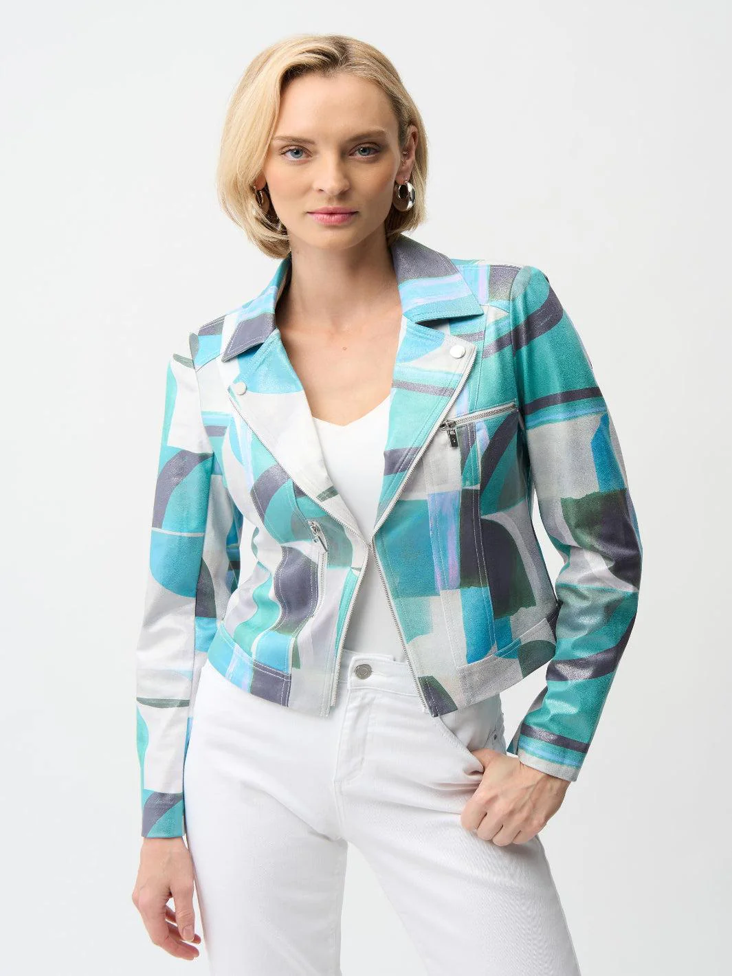 Joseph Ribkoff Zipper Jacket In Green/Multi 261911