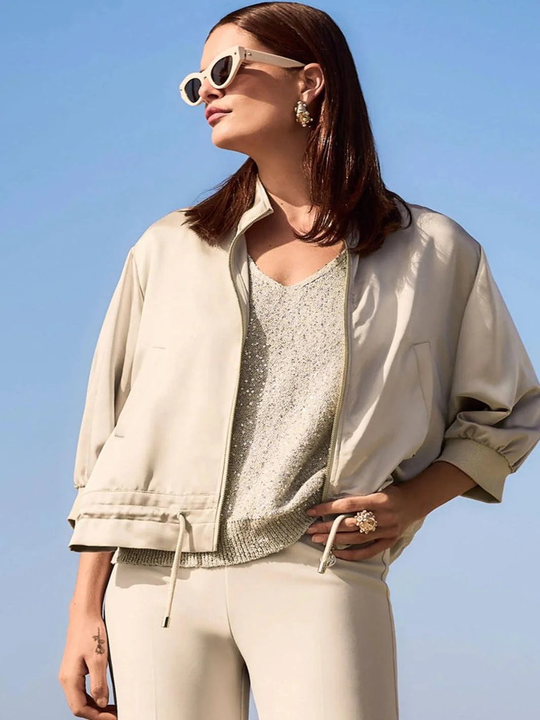 Joseph Ribkoff Zipper Relaxed Fit Jacket In Moonstone 261913
