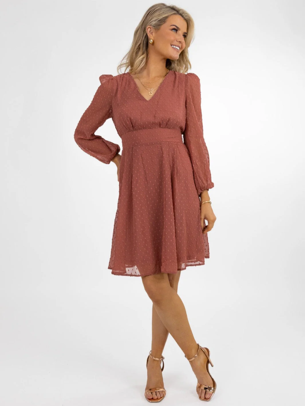 Kate & Pippa Audrey Mini Dress In Dusty Rose - Image 4