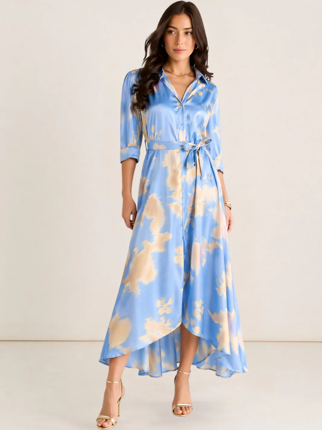 Kate & Pippa Azure Midi Dress In Blue/Lemon Print