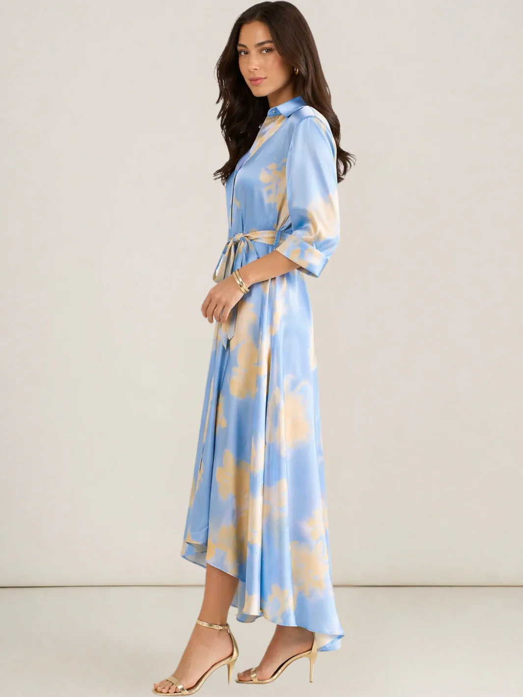 Kate & Pippa Azure Midi Dress In Blue/Lemon Print - Image 2