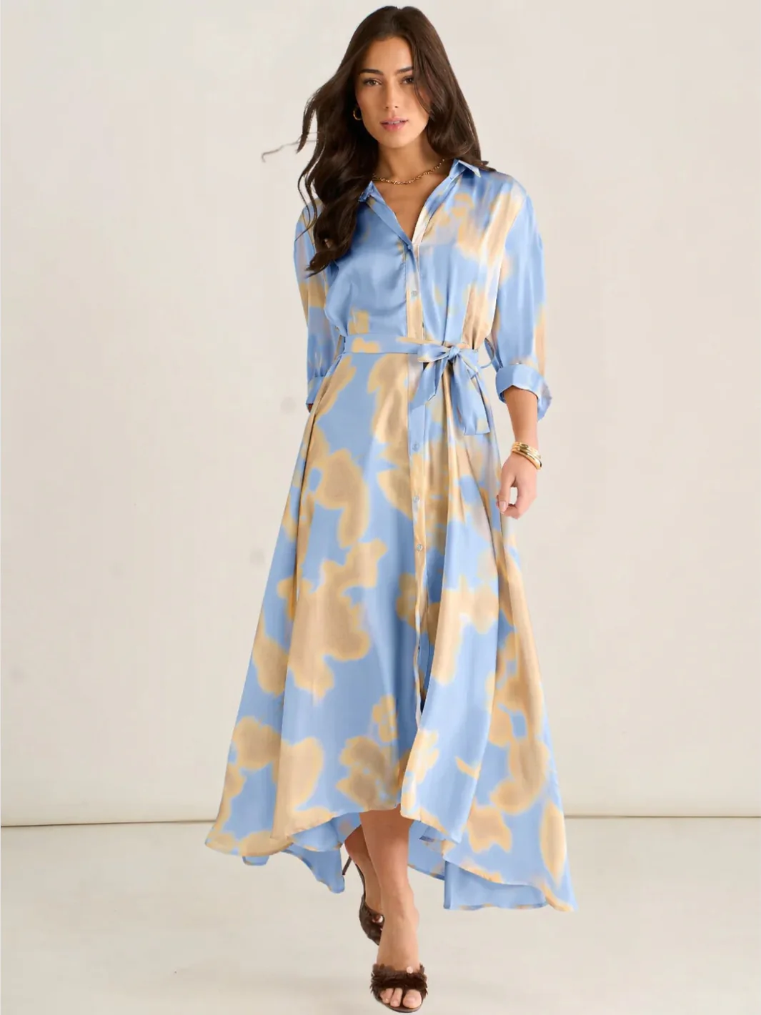 Kate & Pippa Azure Midi Dress In Blue/Lemon Print - Image 3
