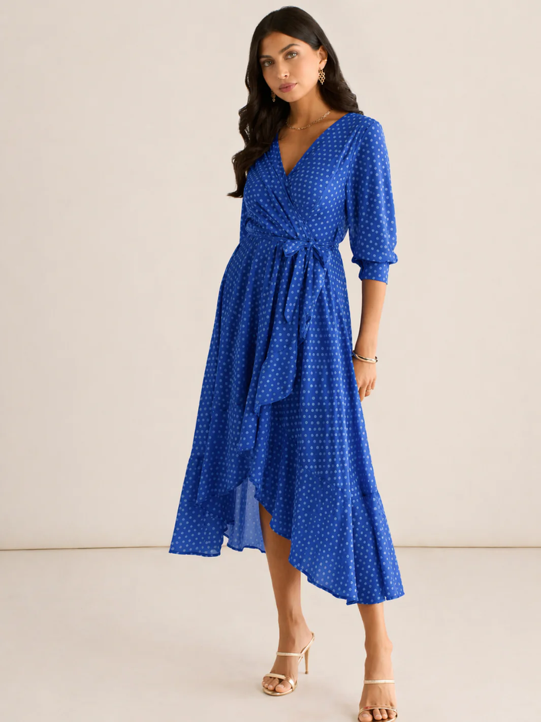 Kate & Pippa Ballerina Midi Dress In Blue Print