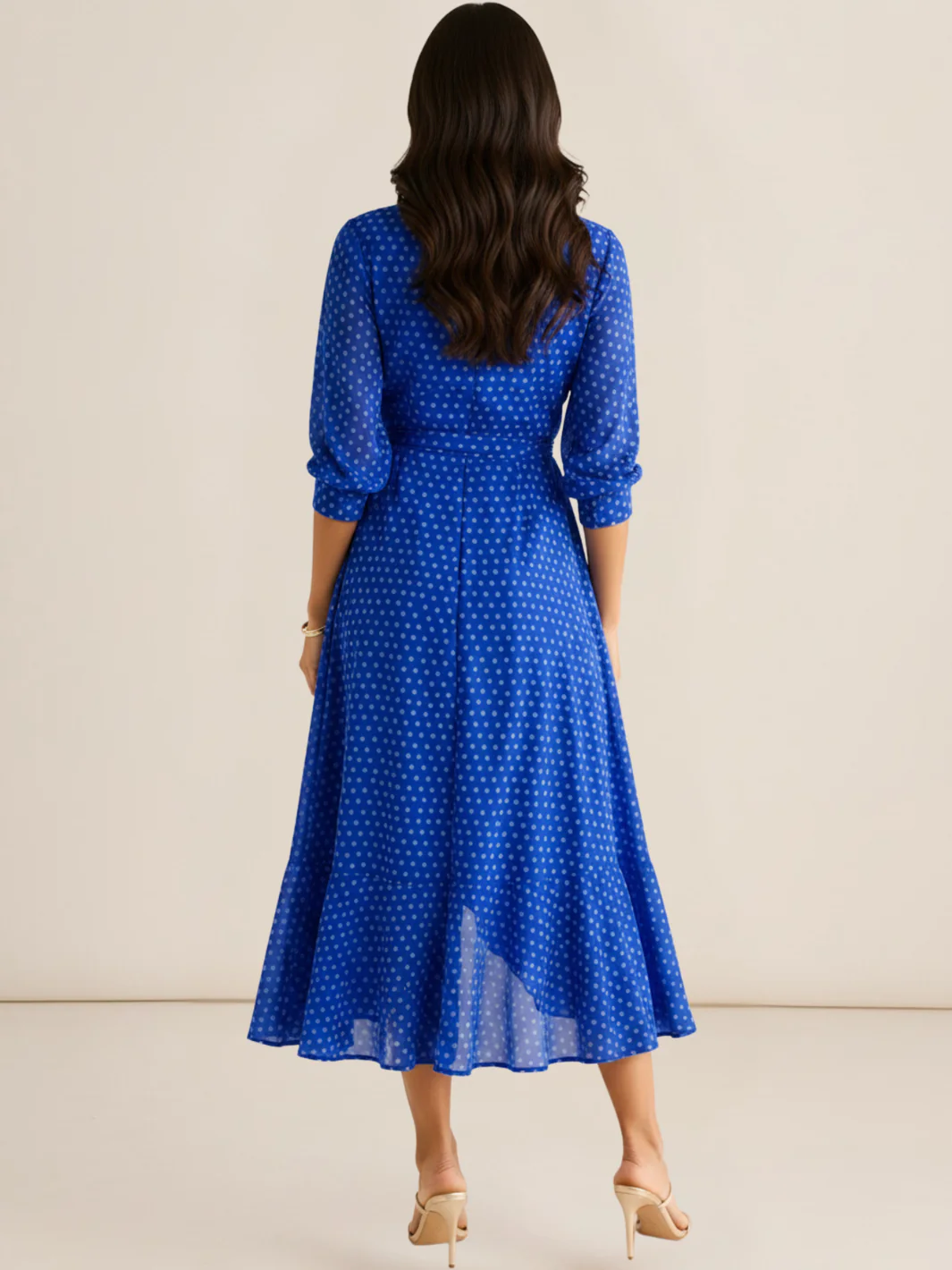 Kate & Pippa Ballerina Midi Dress In Blue Print - Image 3