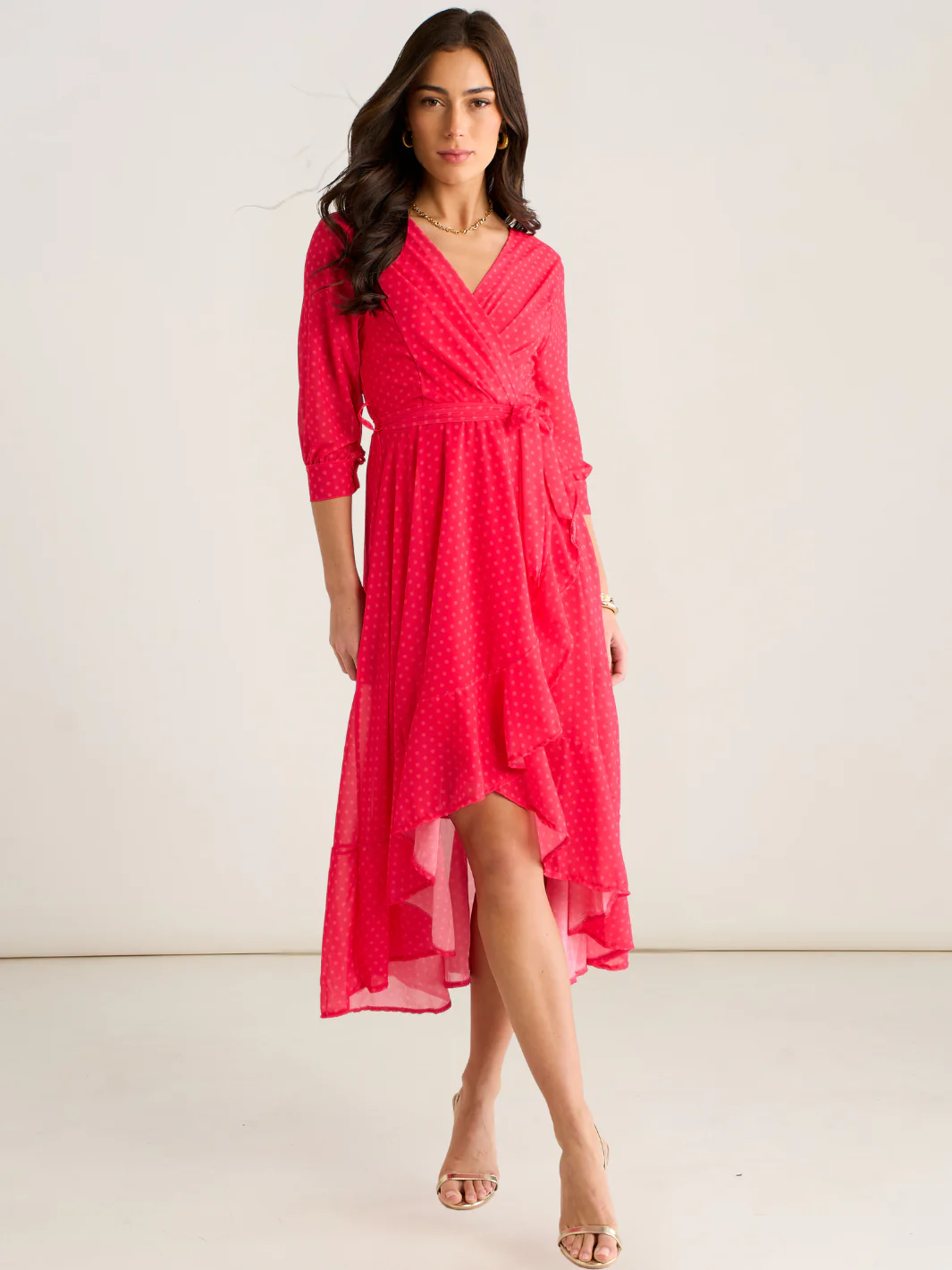 Kate & Pippa Ballerina Midi Dress In Coral Print