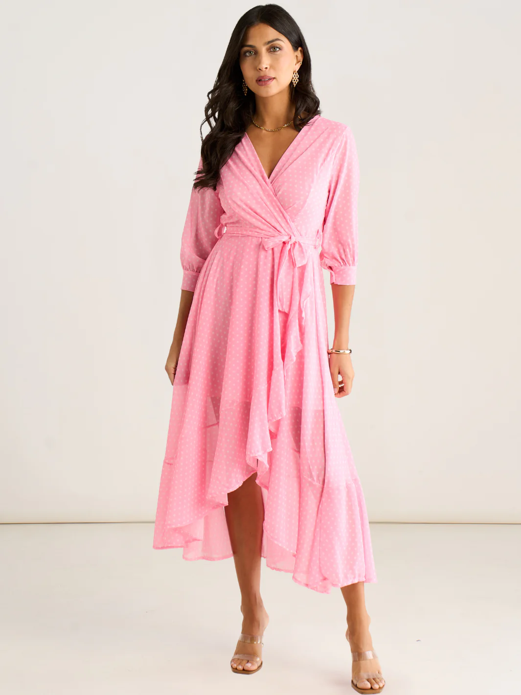 Kate & Pippa Ballerina Midi Dress In Light Pink Print - Image 2