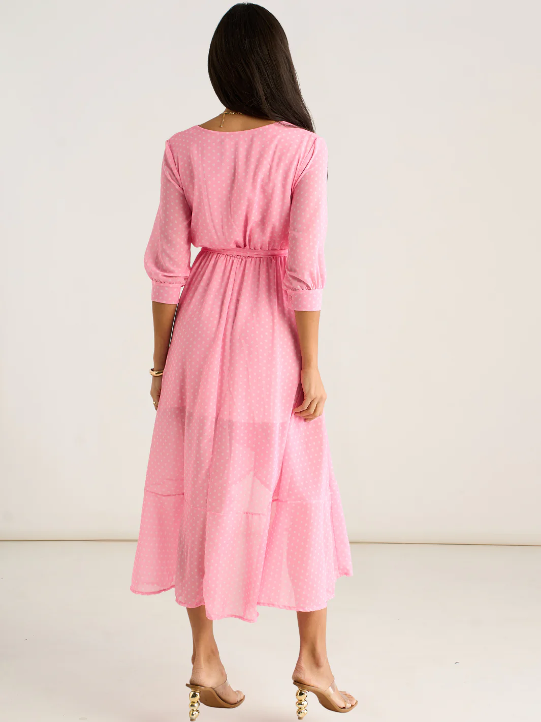Kate & Pippa Ballerina Midi Dress In Light Pink Print - Image 4