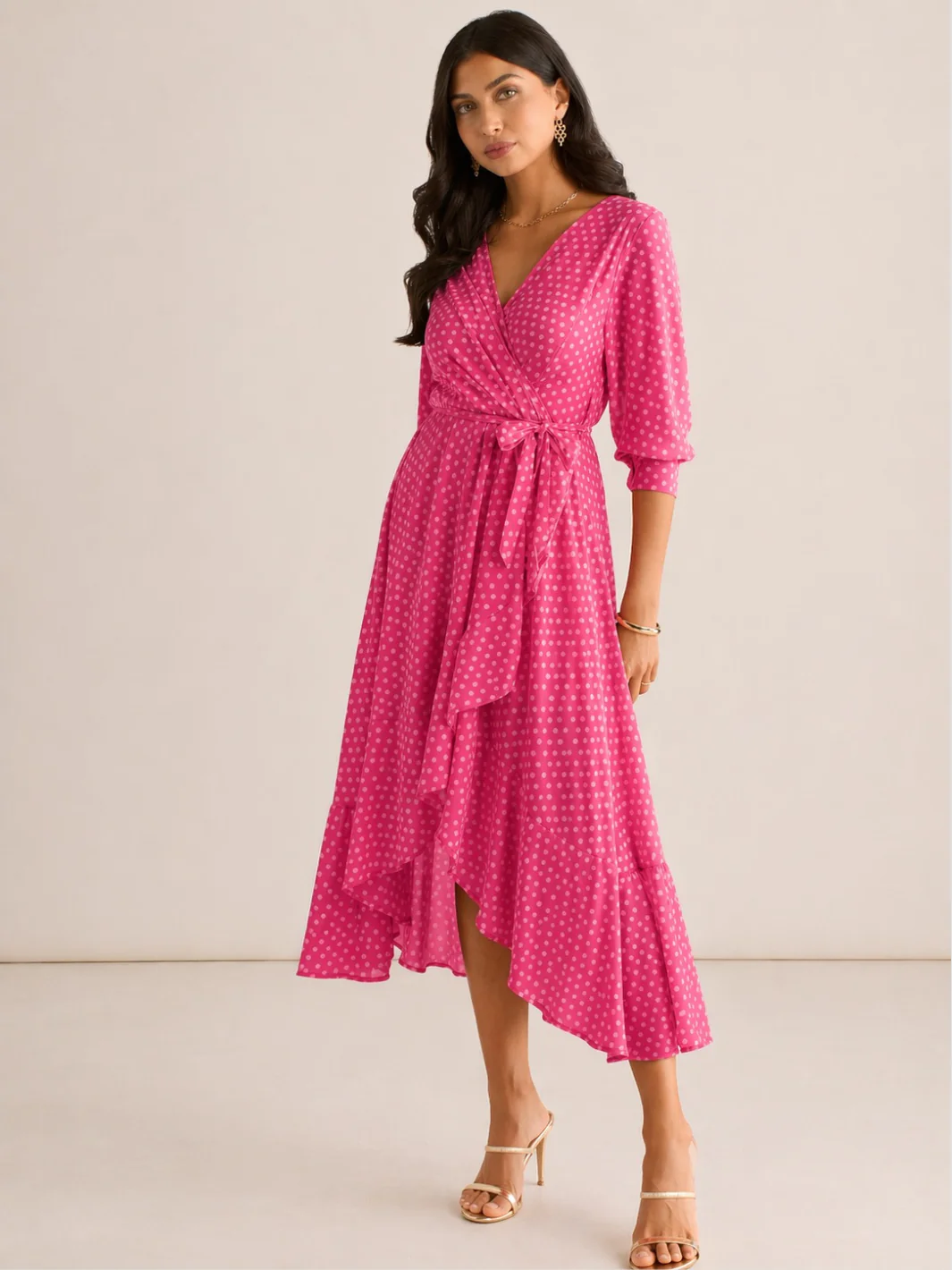 Kate & Pippa Ballerina Midi Dress In Pink Print