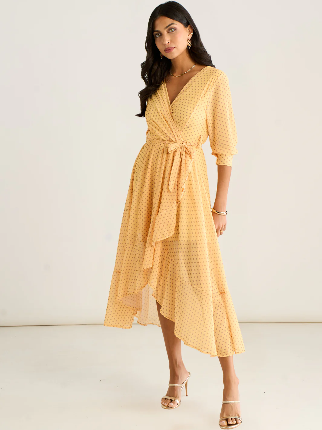 Kate & Pippa Ballerina Midi Dress In Yellow Print