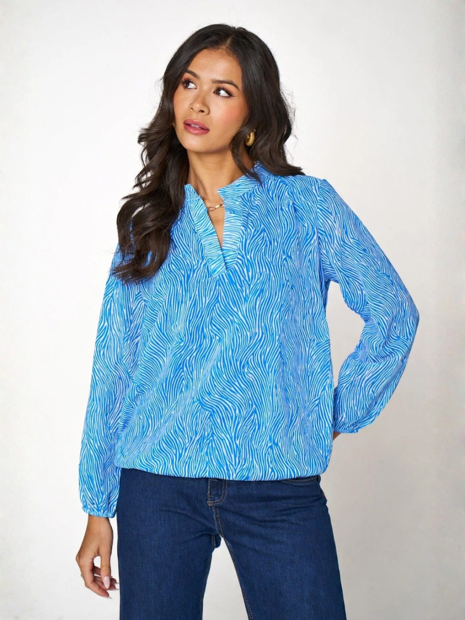 Kate & Pippa Bella Band Top In Blue Print