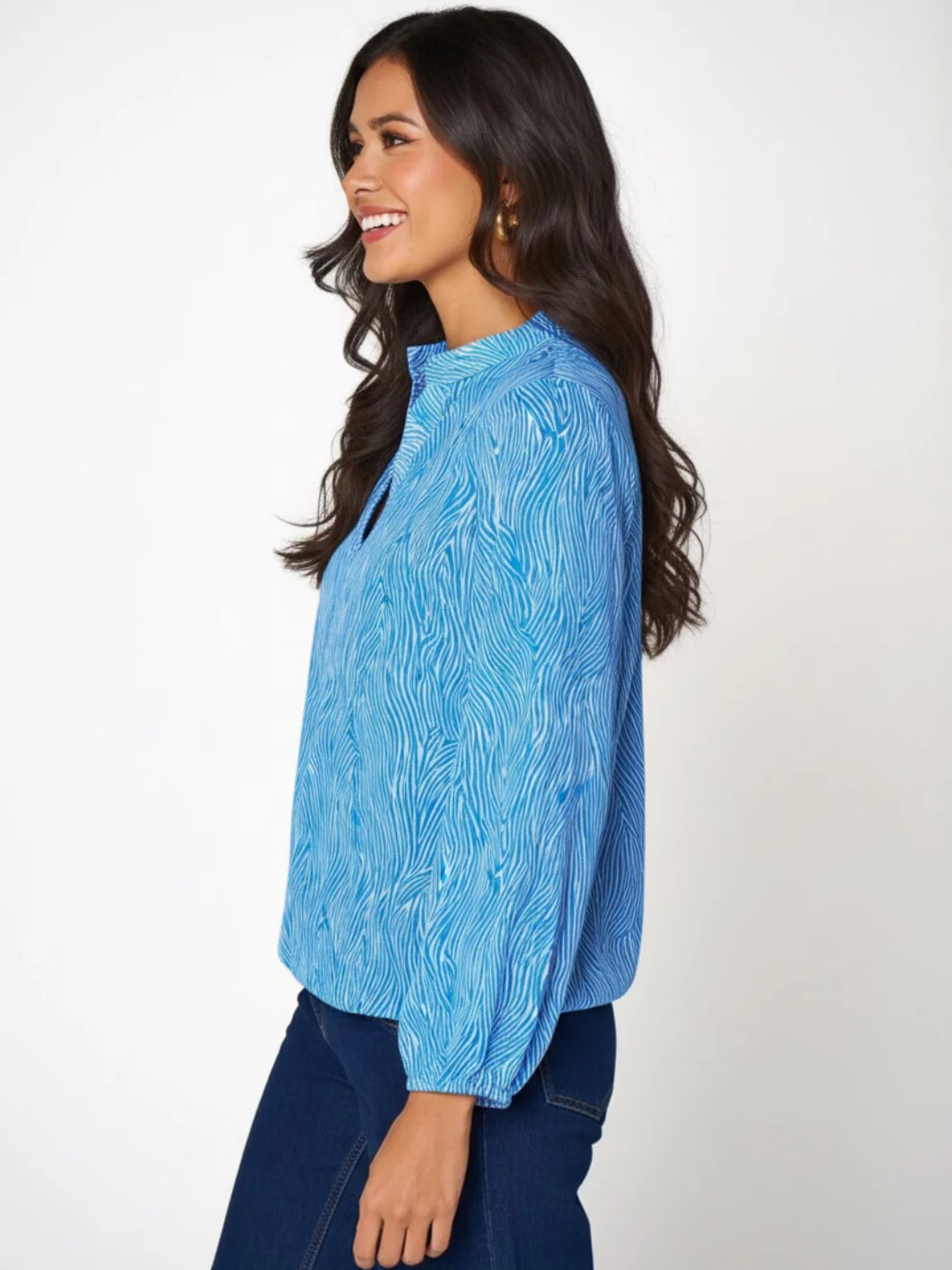 Kate & Pippa Bella Band Top In Blue Print - Image 3