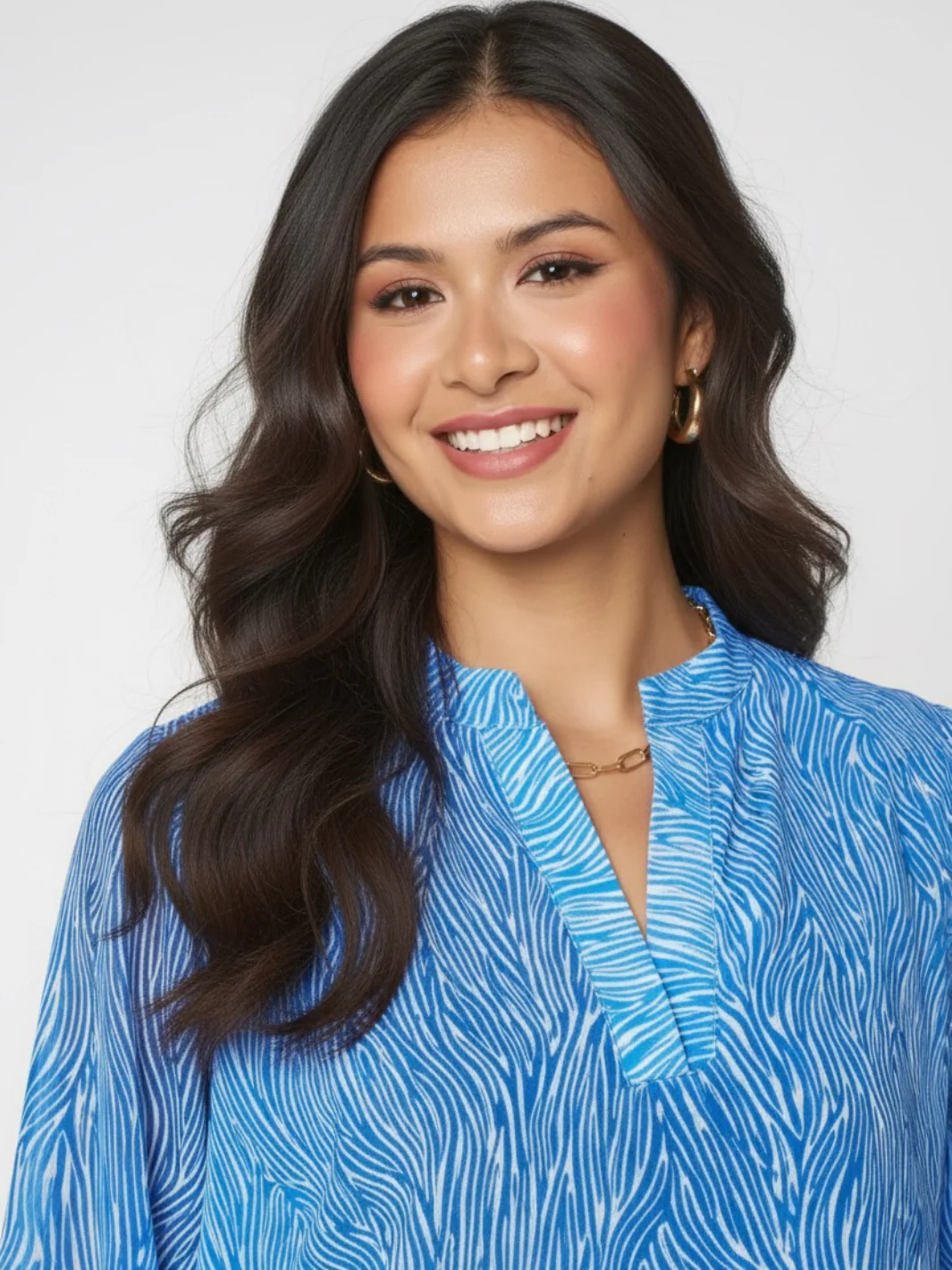 Kate & Pippa Bella Band Top In Blue Print - Image 4