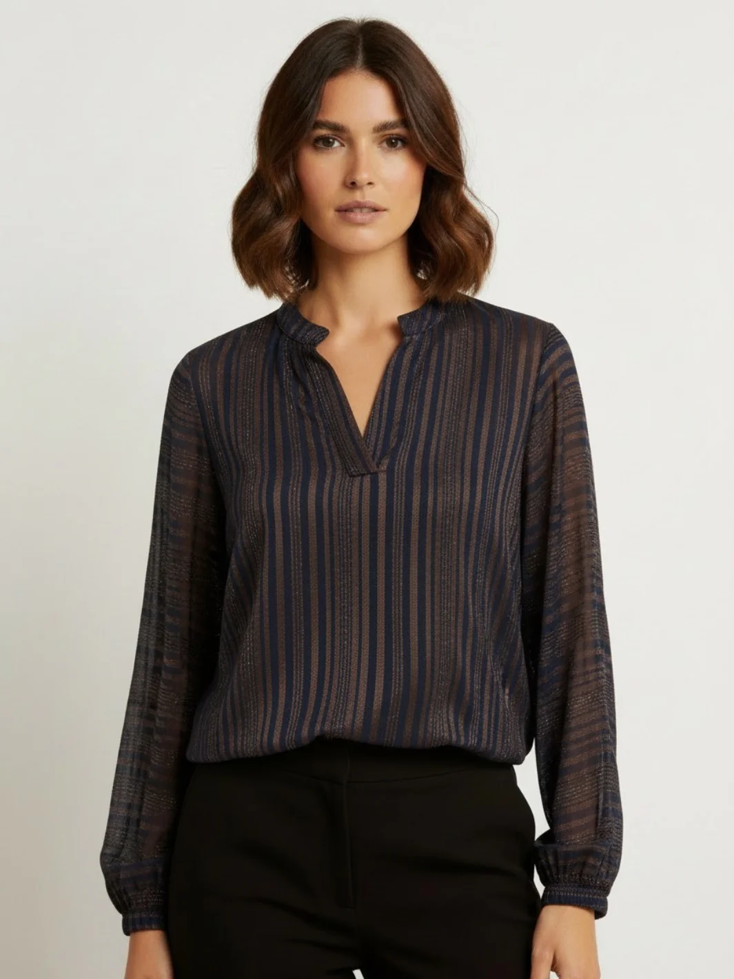 Kate & Pippa Bella Band Top In Brown Lurex Print - Image 3