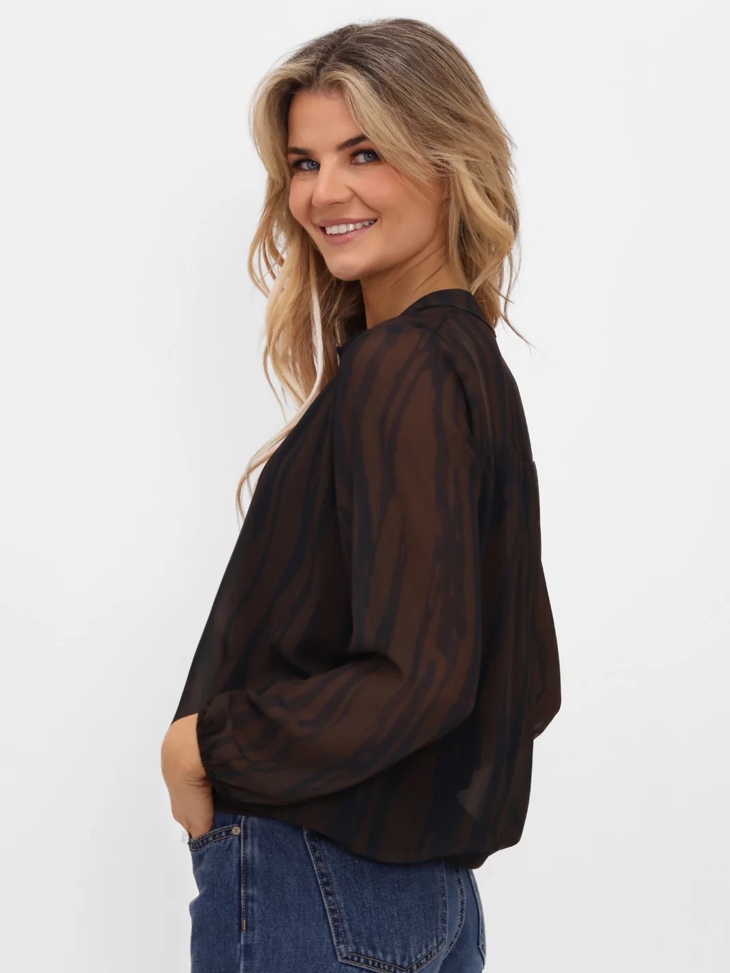 Kate & Pippa Bella Band Top In Brown/Navy Animal Print - Image 6