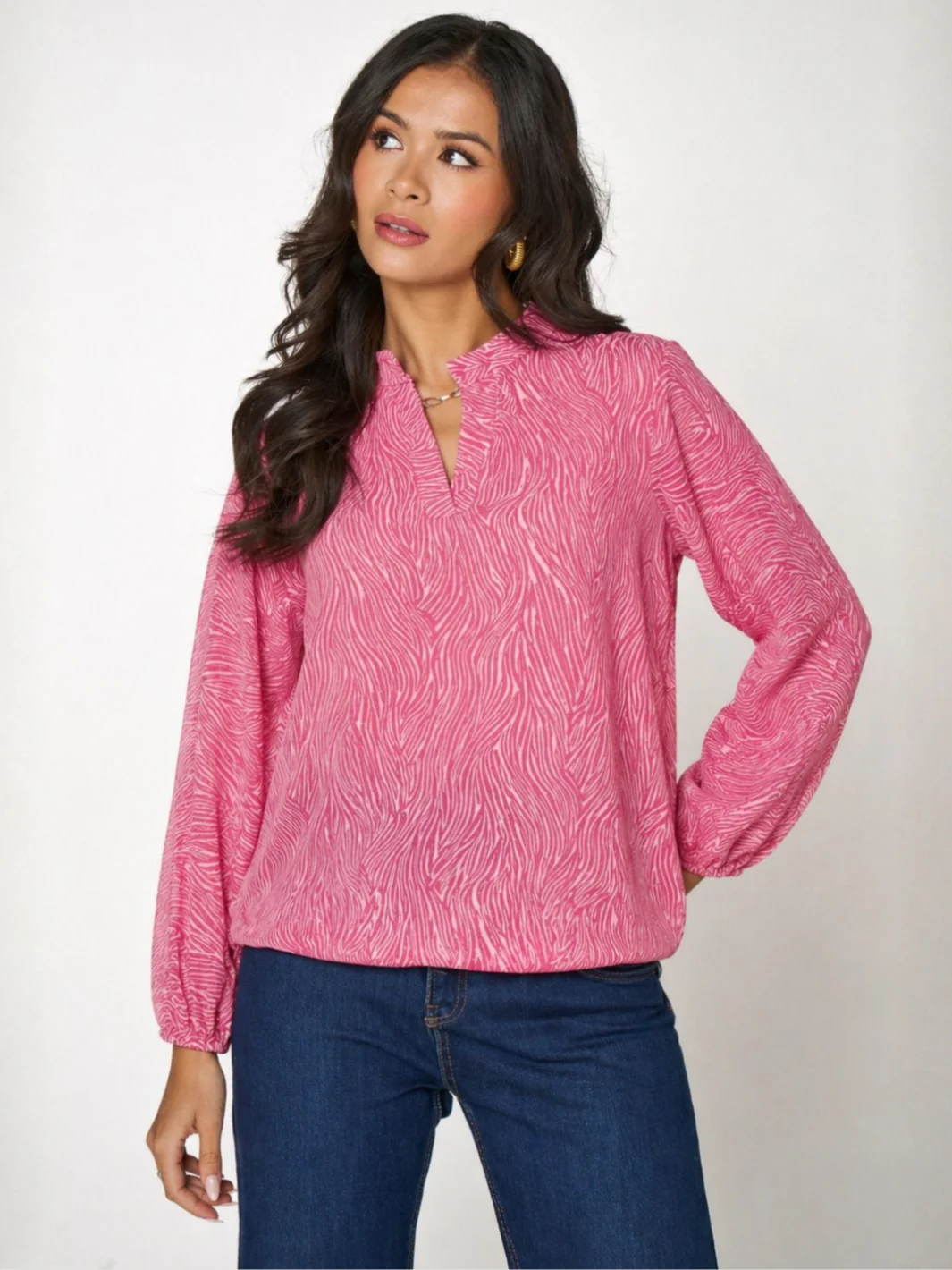 Kate & Pippa Bella Band Top In Cerise Pink Print - Image 2