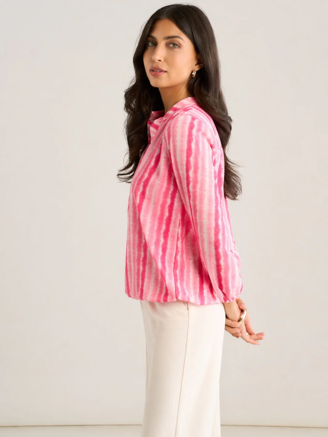 Kate & Pippa Bella Band Top In Cerise Wave Print - Image 3