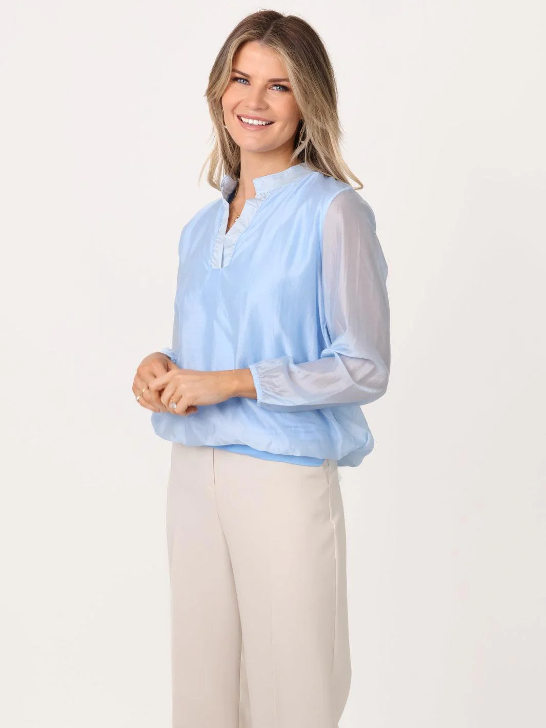 Kate & Pippa Bella Band Top In Light Blue - Image 3