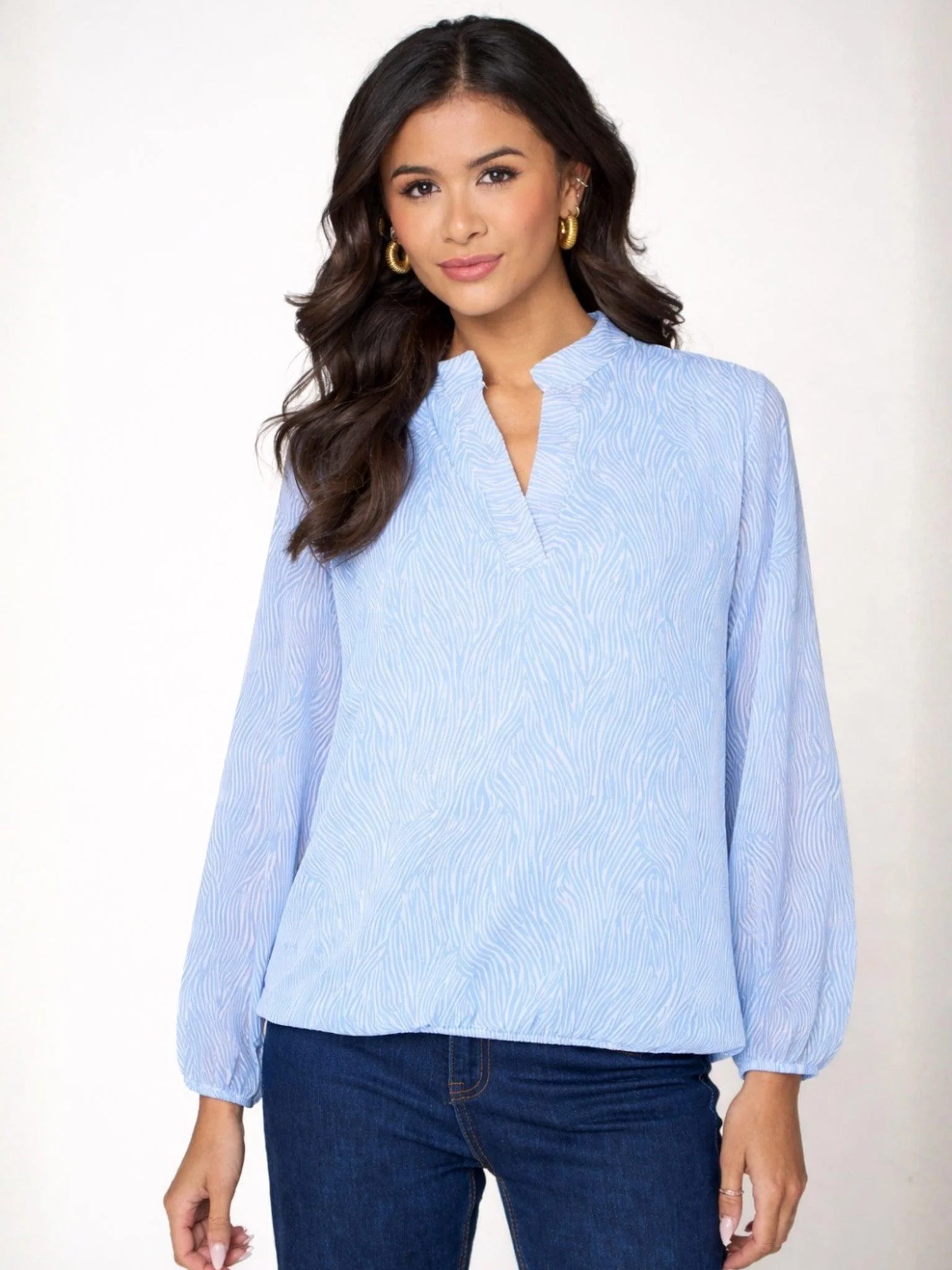 Kate & Pippa Bella Band Top In Light Blue Print