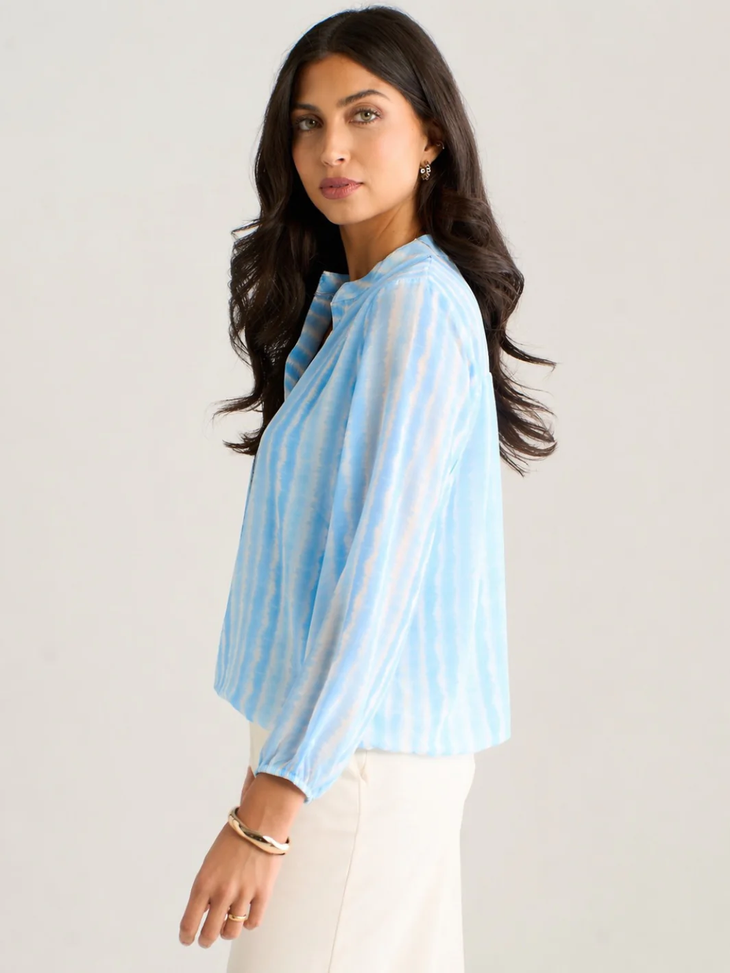 Kate & Pippa Bella Band Top In Light Blue Wave Print - Image 3