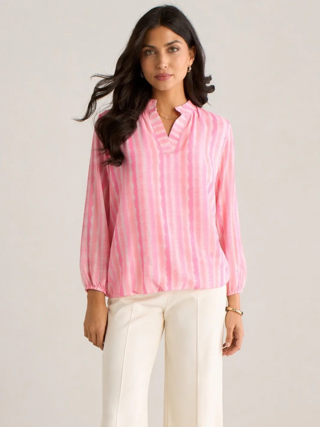 Kate & Pippa Bella Band Top In Light Pink Wave Print - Image 2
