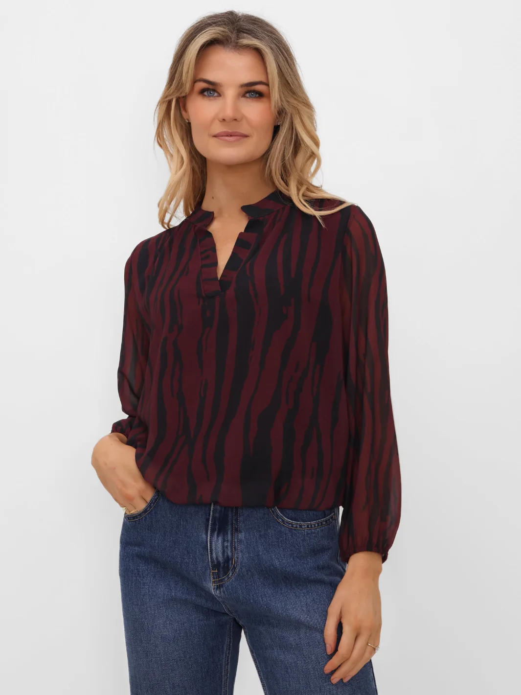 Kate & Pippa Bella Band Top In Deep Plum/Black Animal Print - Image 4