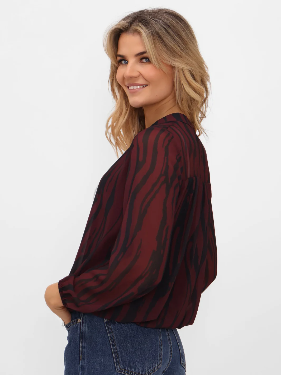 Kate & Pippa Bella Band Top In Deep Plum/Black Animal Print - Image 7