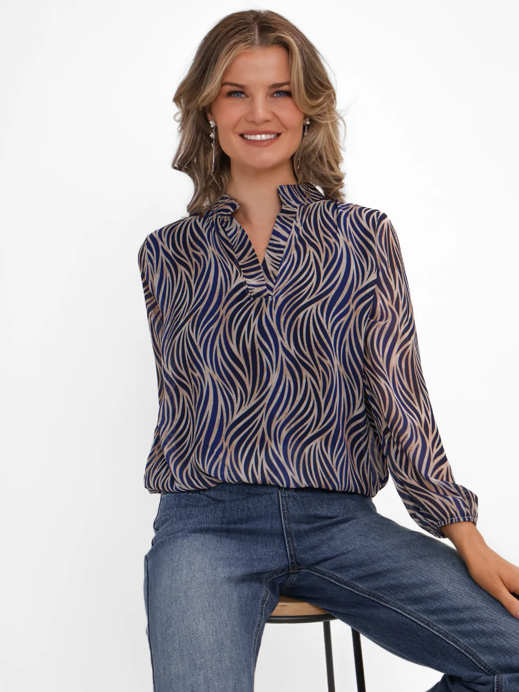 Kate & Pippa Bella Band Top In Navy Animal