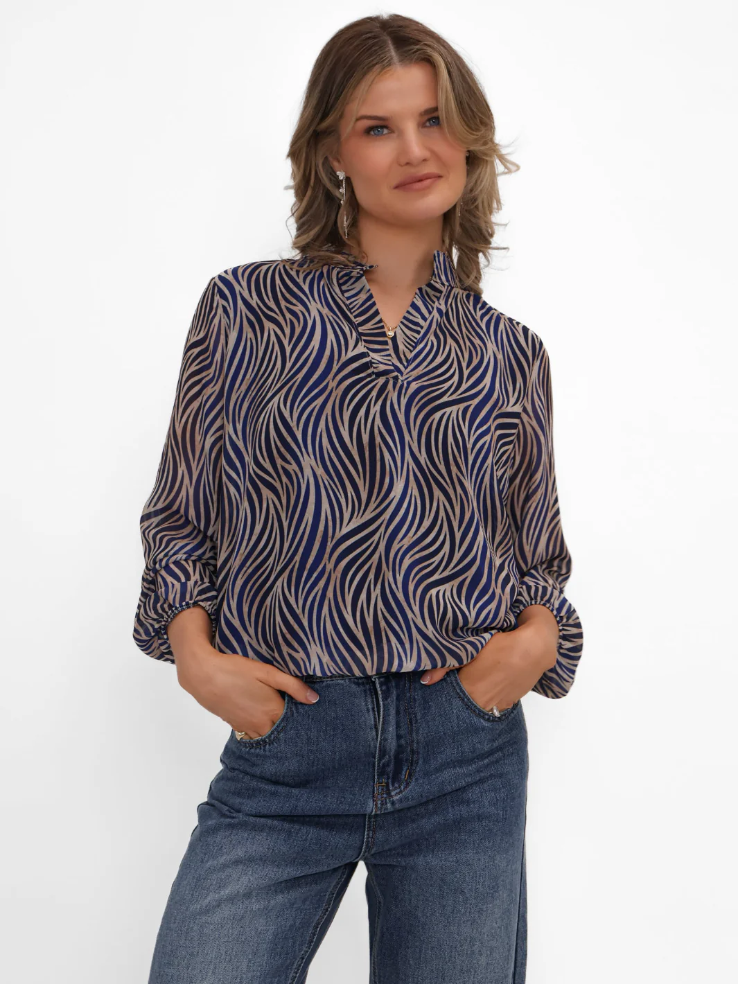 Kate & Pippa Bella Band Top In Navy Animal - Image 2