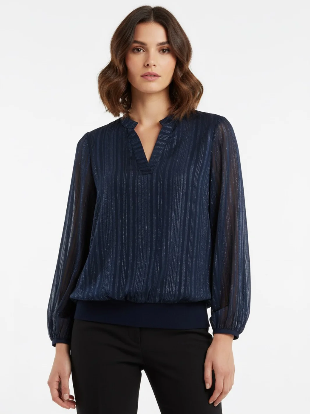 Kate & Pippa Bella Band Top In Navy Lurex Print - Image 3