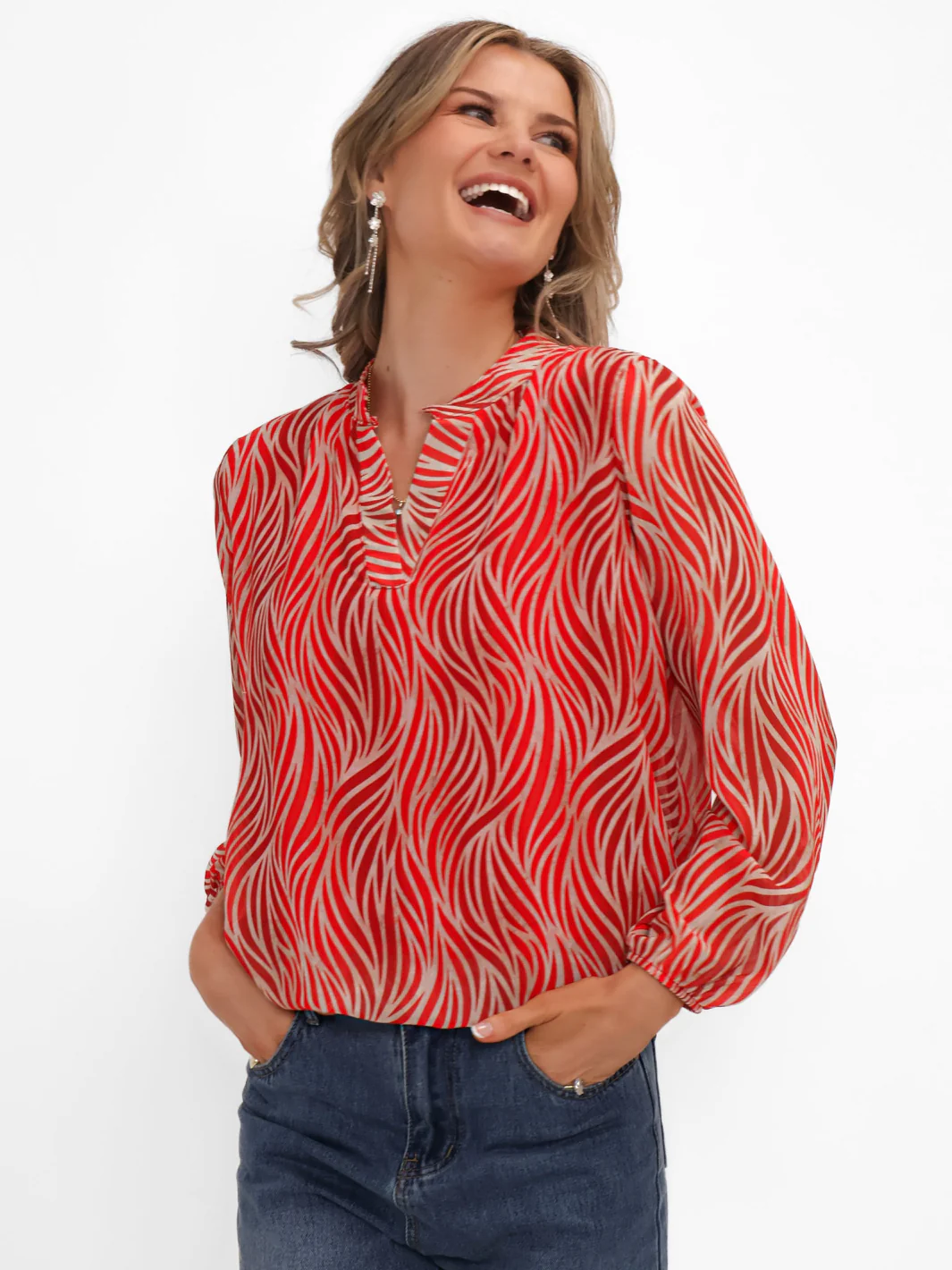 Kate & Pippa Bella Band Top In Red Animal - Image 3