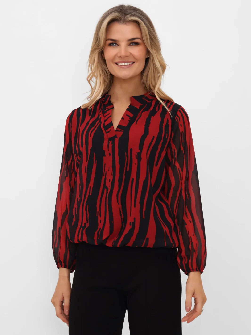 Kate & Pippa Bella Band Top In Red/Black Print - Image 3