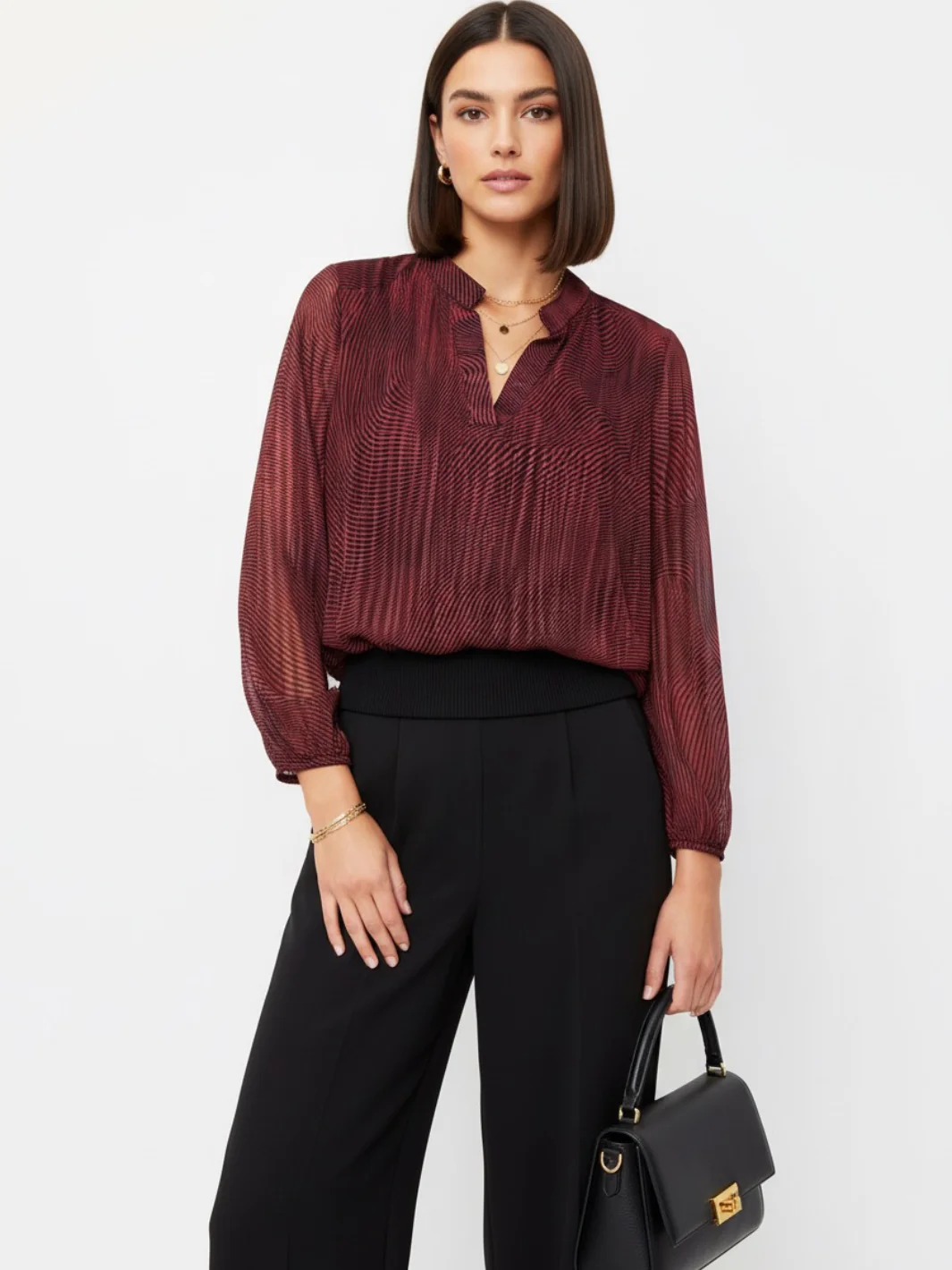 Kate & Pippa Bella Band Top In Red Lurex Print - Image 3