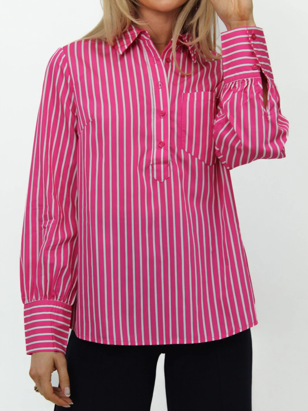 Kate & Pippa Cambridge Striped Shirt In Cerise Pink - Image 2