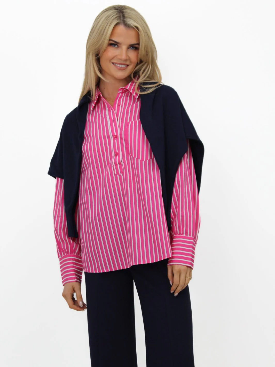 Kate & Pippa Cambridge Striped Shirt In Cerise Pink - Image 3