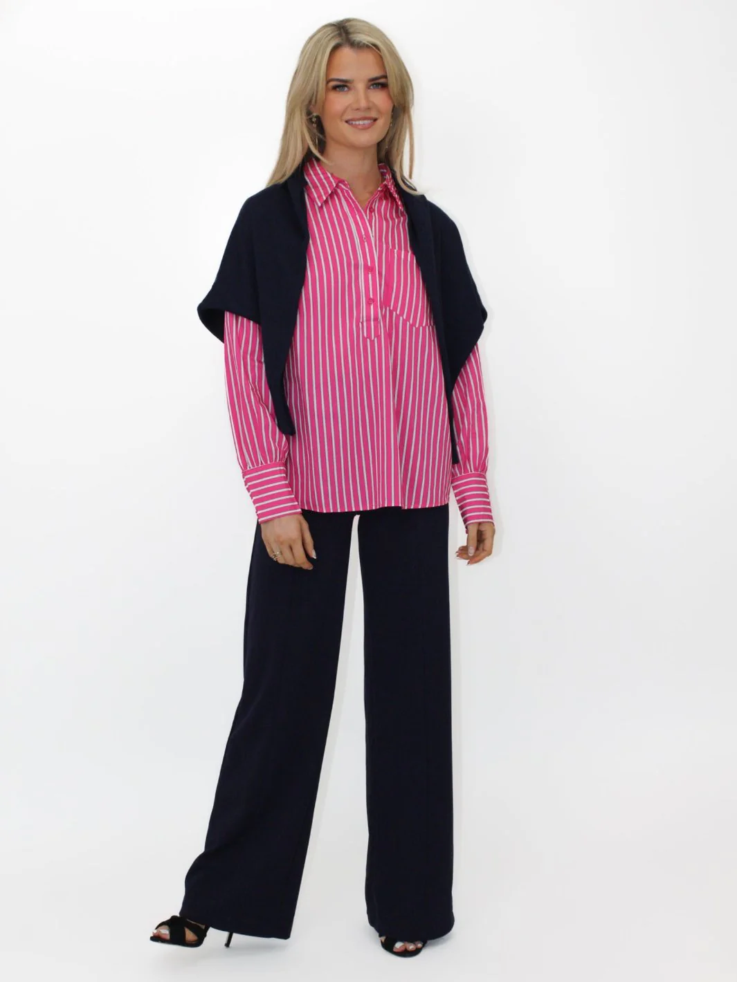 Kate & Pippa Cambridge Striped Shirt In Cerise Pink - Image 4