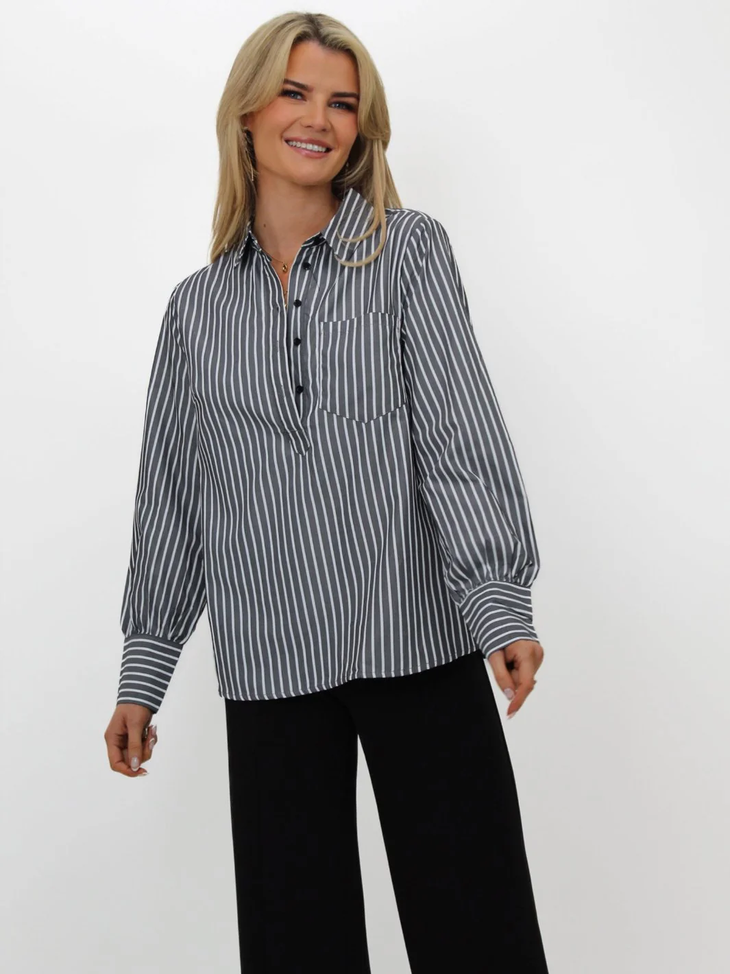 Kate & Pippa Cambridge Striped Shirt In Grey - Image 2