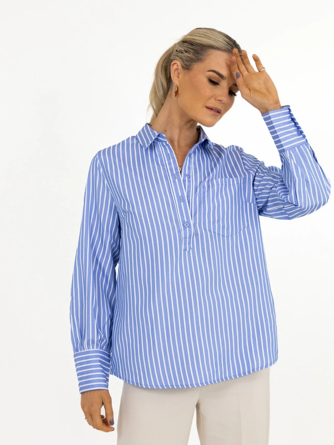 Kate & Pippa Cambridge Striped Shirt In Light Blue - Image 3