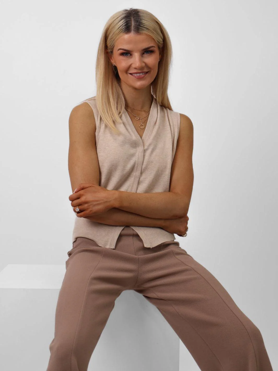 Kate & Pippa Eden Sleeveless Top In Beige - Image 10