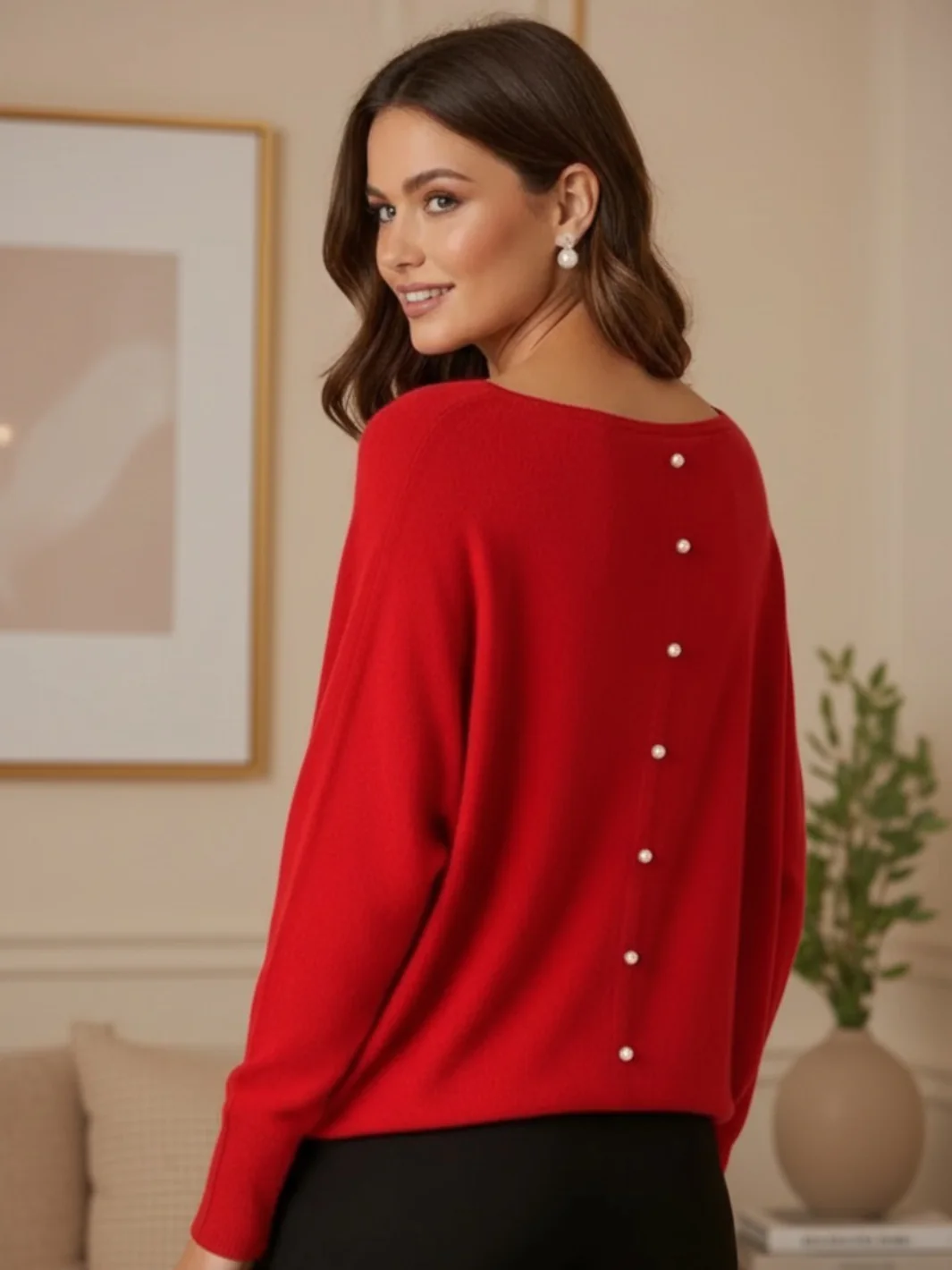 Kate & Pippa Elba Pearl Detail Knit Jumper In Red