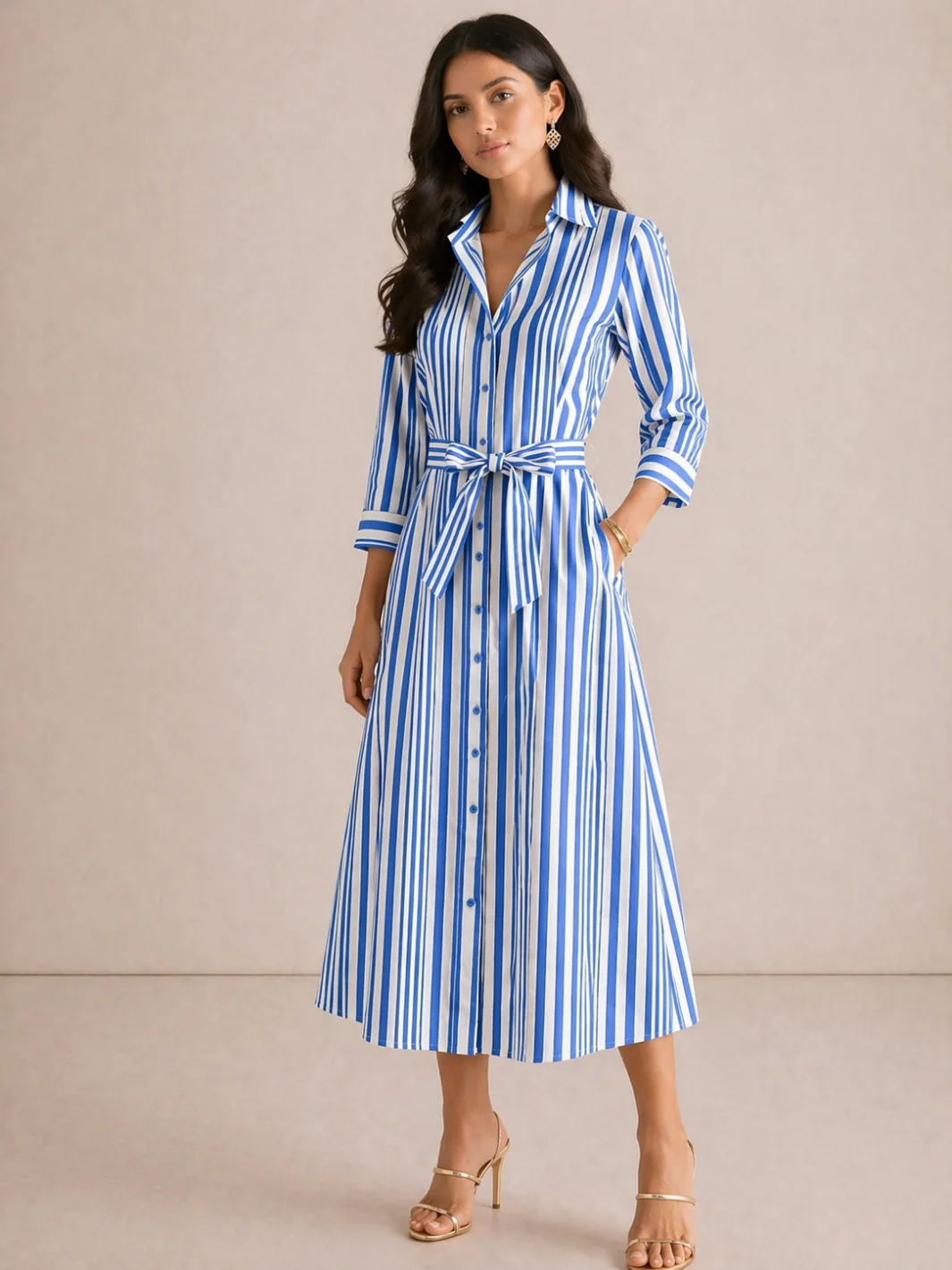 Kate & Pippa Elena Midi Shirt Dress In Blue Stripe