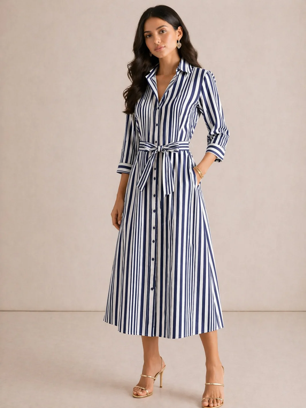 Kate & Pippa Elena Midi Shirt Dress In Navy Stripe