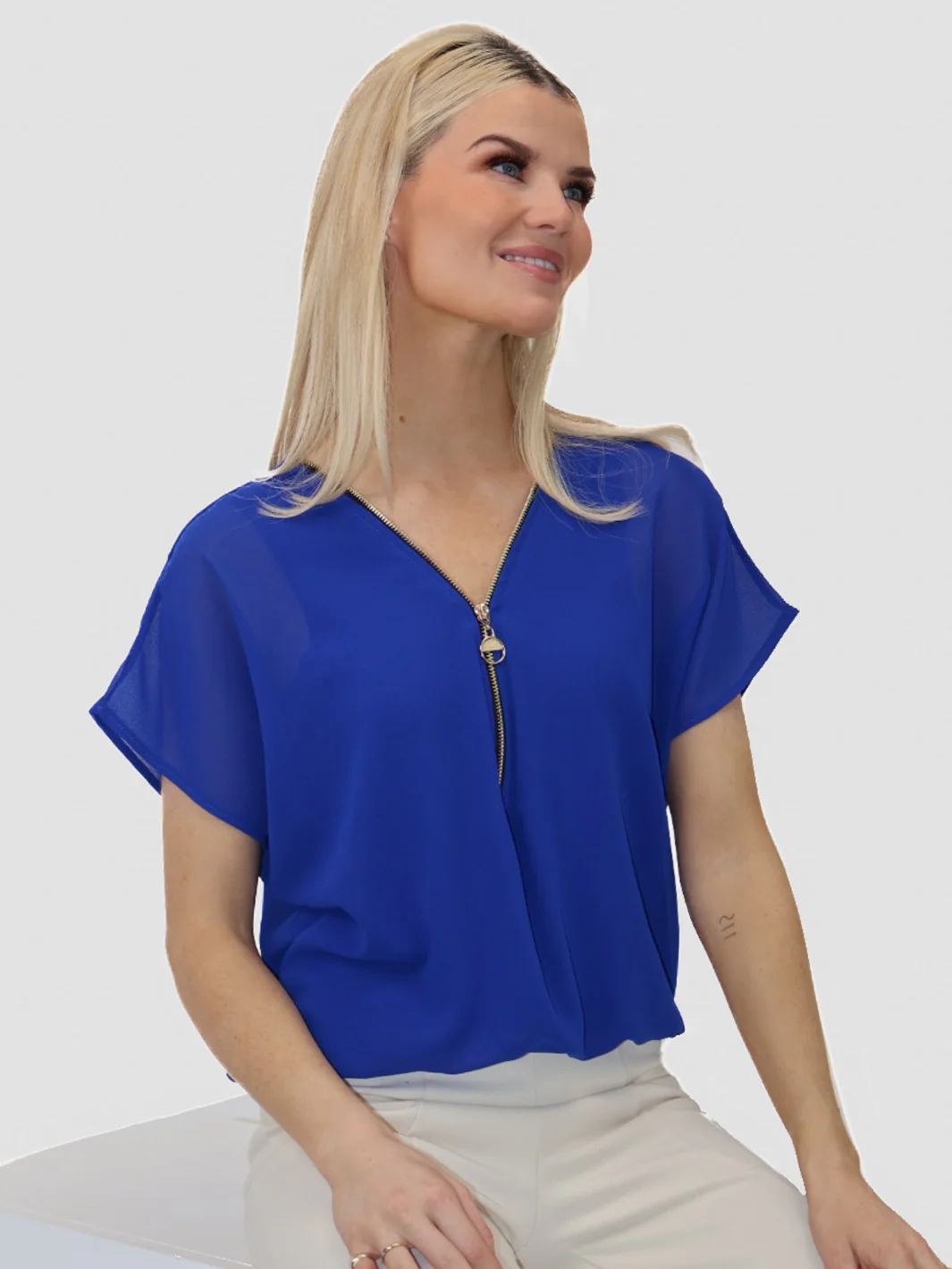 Kate & Pippa Eva Zip Top In Blue - Image 3