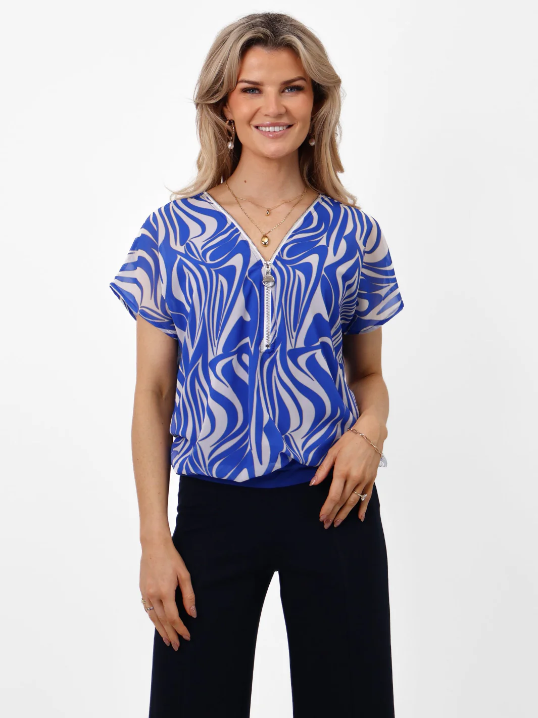 Kate & Pippa Eva Zip Top In Blue Print - Image 6