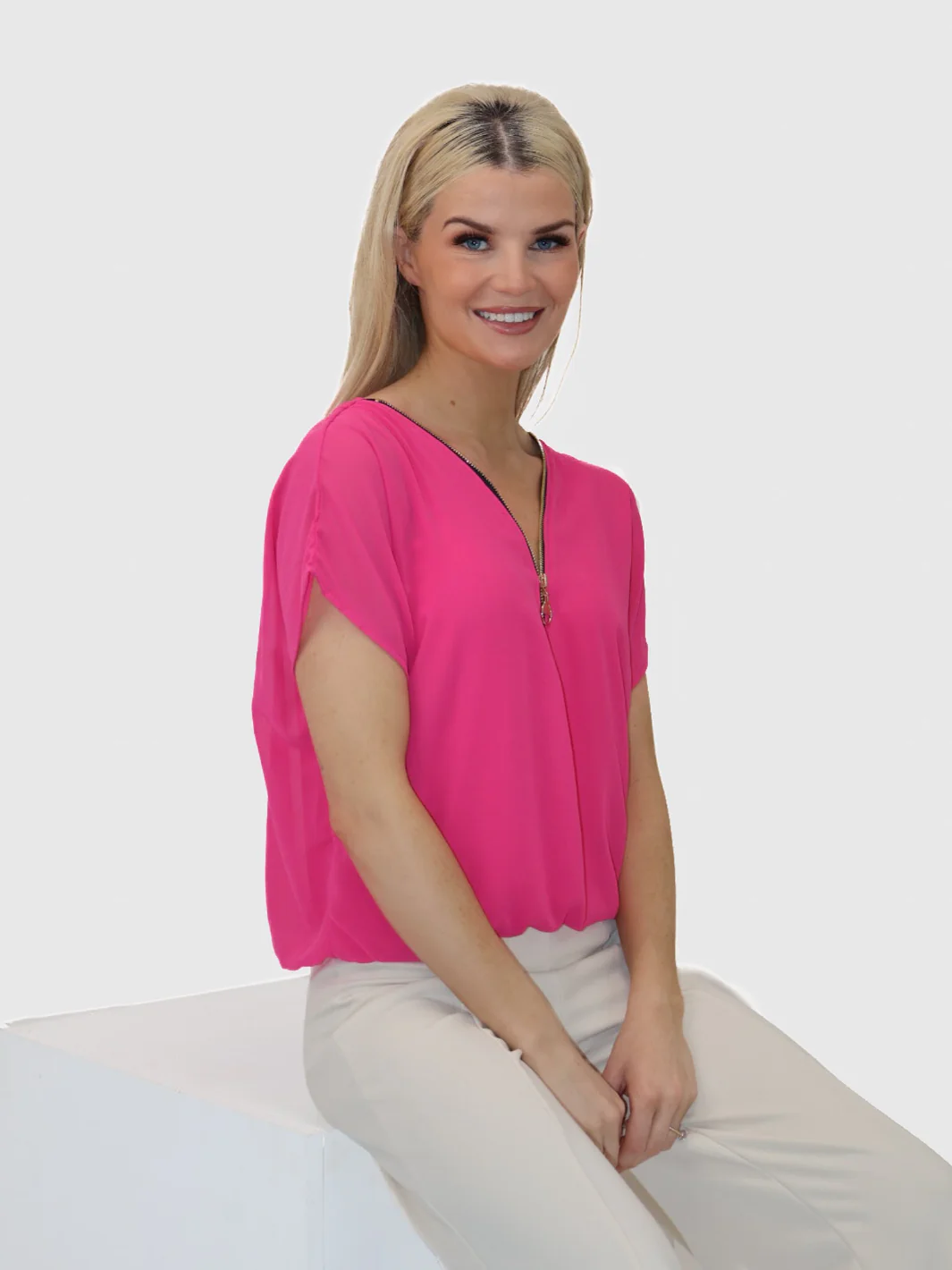 Kate & Pippa Eva Zip Top In Cerise Pink - Image 3