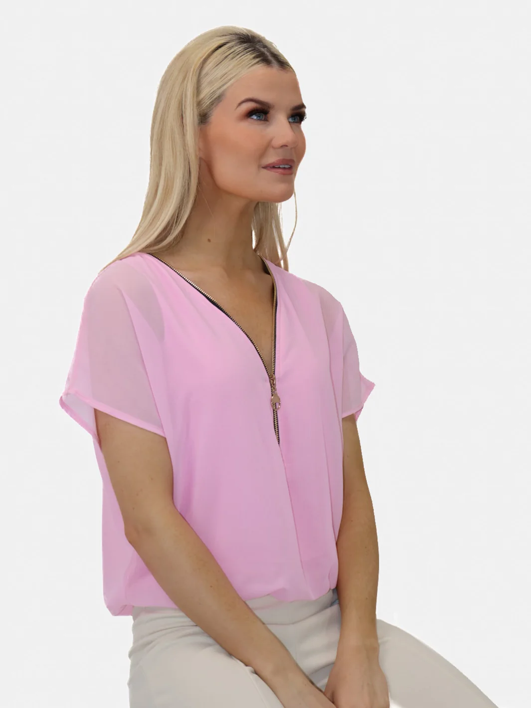 Kate & Pippa Eva Zip Top In Light Pink - Image 3
